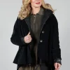 Cotton Flare Button Coat in Black