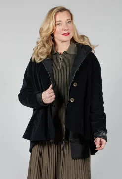 Cotton Flare Button Coat in Black