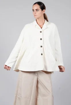 Cotton Flare Button Coat in Butter
