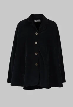 Cotton Flare Button Coat in Black