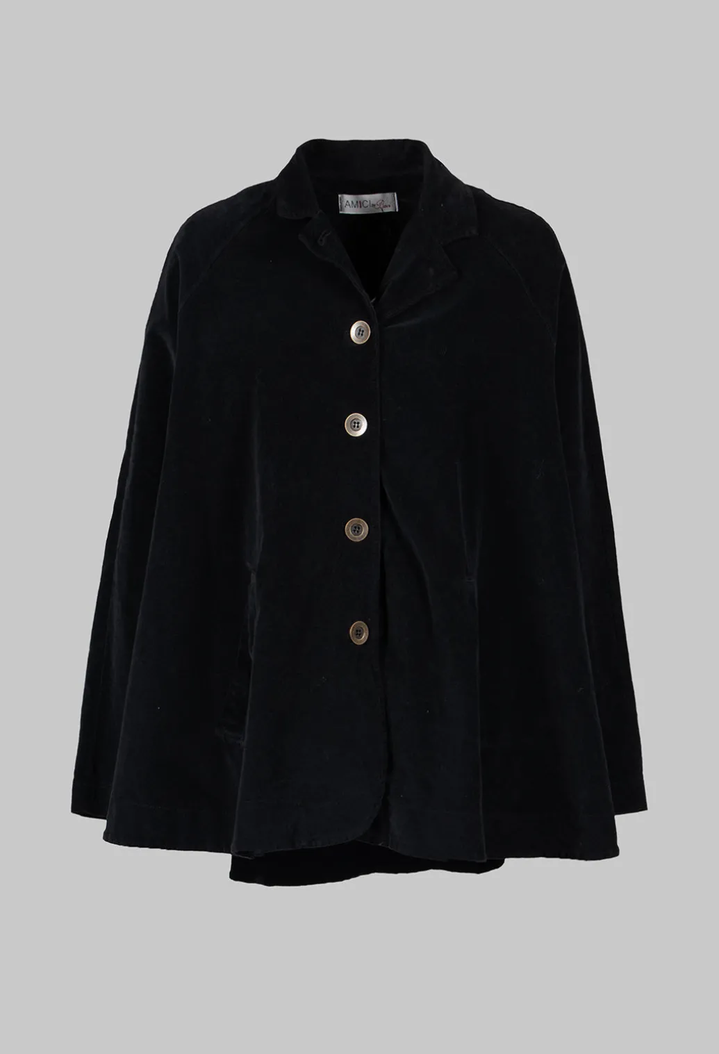 Cotton Flare Button Coat in Black