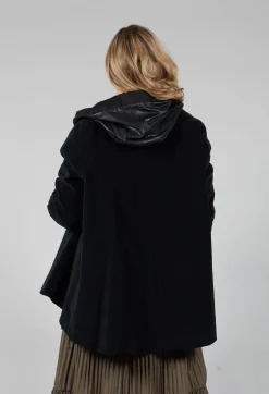 Cotton Flare Button Coat in Black