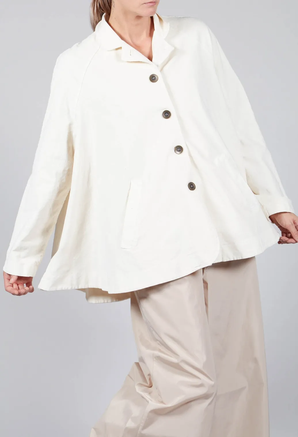 Cotton Flare Button Coat in Butter