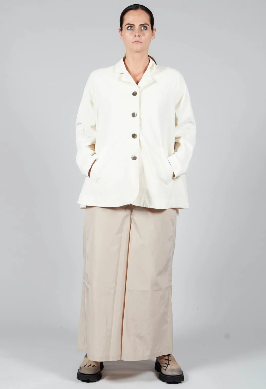 Cotton Flare Button Coat in Butter