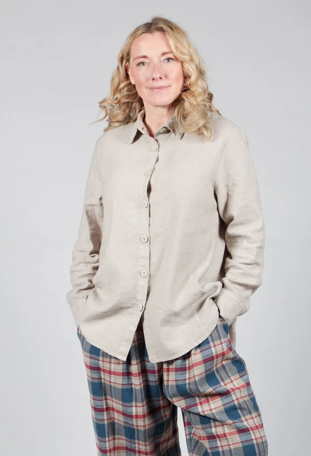 Cotton Linen Blend Button Up Shirt in Sand