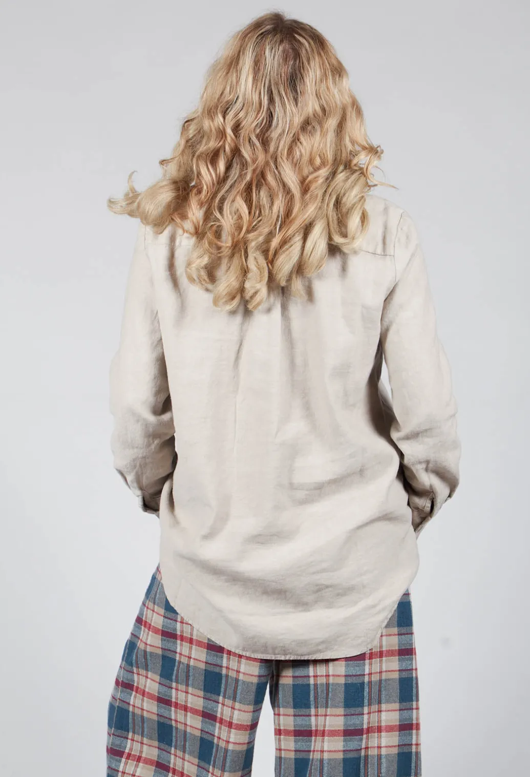 Cotton Linen Blend Button Up Shirt in Sand