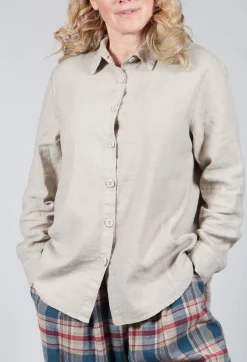 Cotton Linen Blend Button Up Shirt in Sand