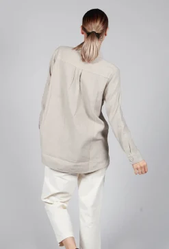 Cotton Linen Blend Button Up Shirt in Sand