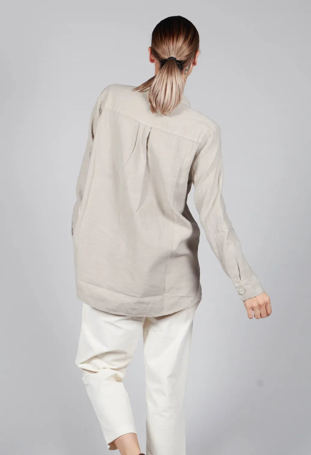 Cotton Linen Blend Button Up Shirt in Sand
