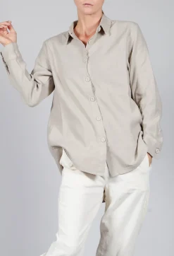 Cotton Linen Blend Button Up Shirt in Sand