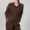 Cotton Linen Blend Cropped Jacket in Espresso