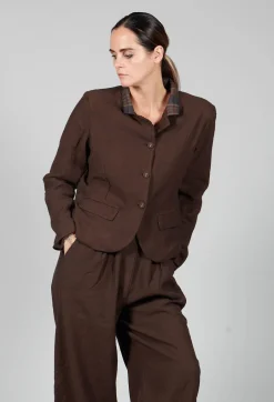 Cotton Linen Blend Cropped Jacket in Espresso