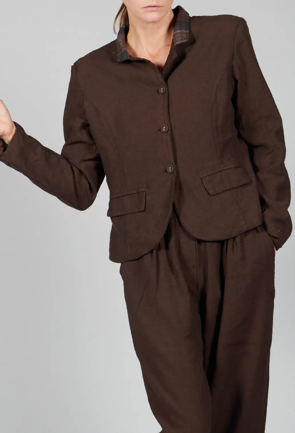 Cotton Linen Blend Cropped Jacket in Espresso