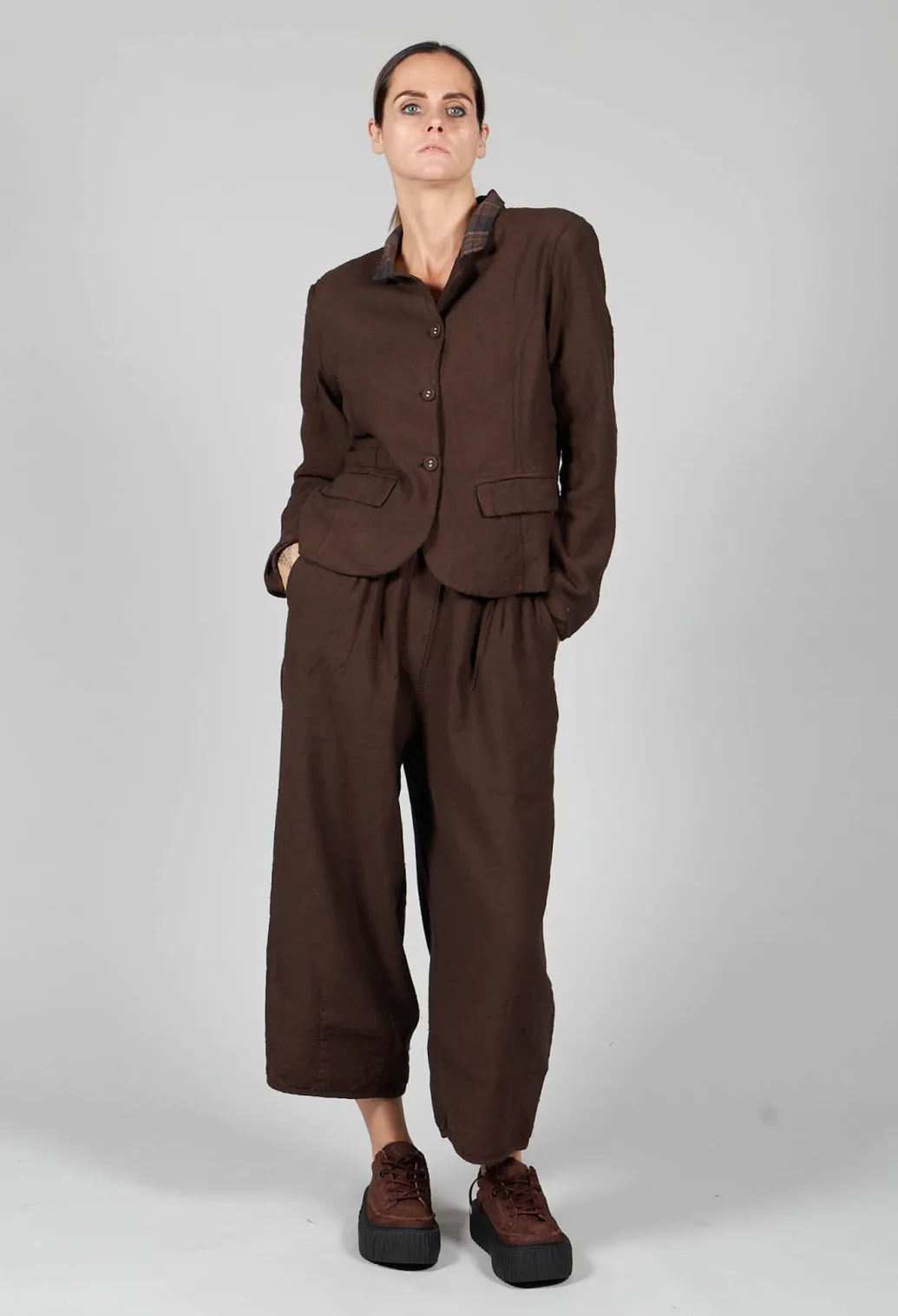 Cotton Linen Blend Cropped Jacket in Espresso