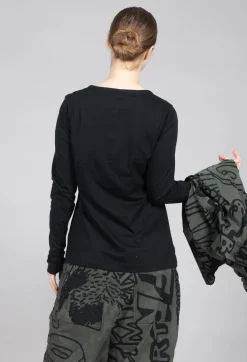Cotton Long Sleeve Top in Black Print