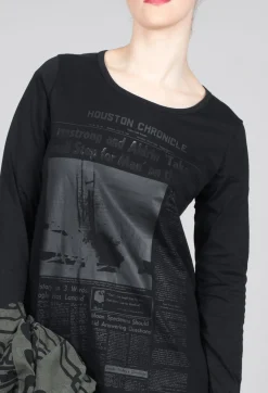 Cotton Long Sleeve Top in Black Print
