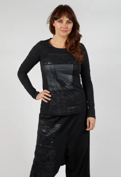Cotton Long Sleeve Top in Black Print