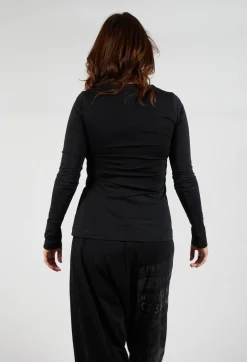 Cotton Long Sleeve Top in Black Print