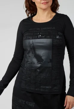 Cotton Long Sleeve Top in Black Print