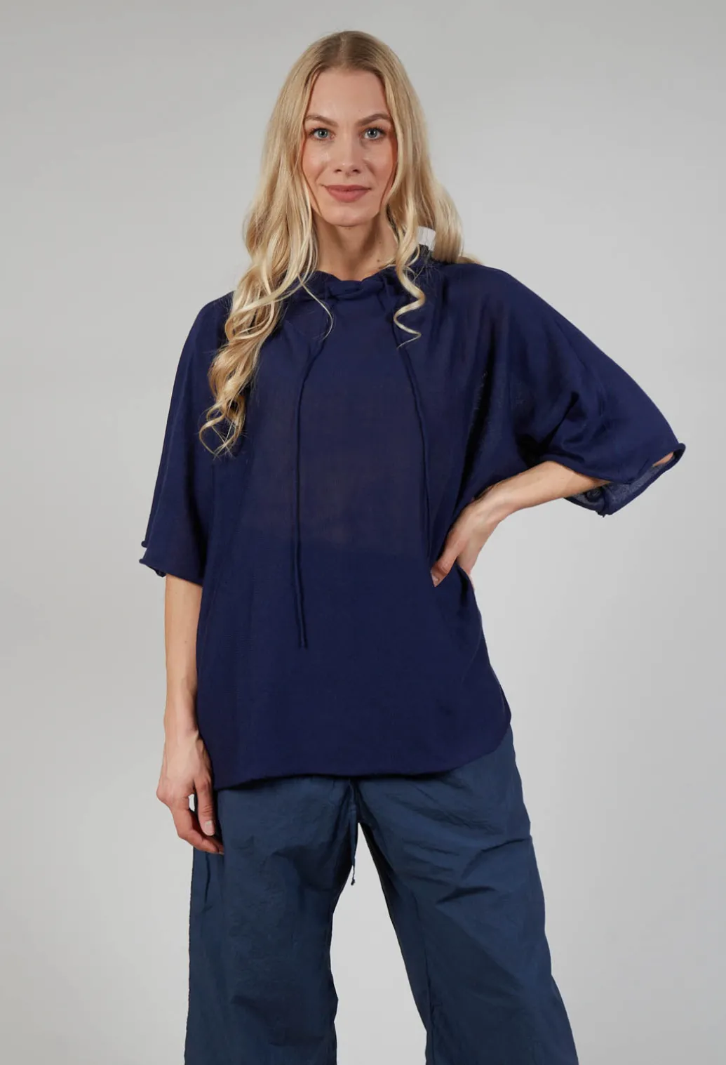 Cotton Maxi Hoodie in Navy