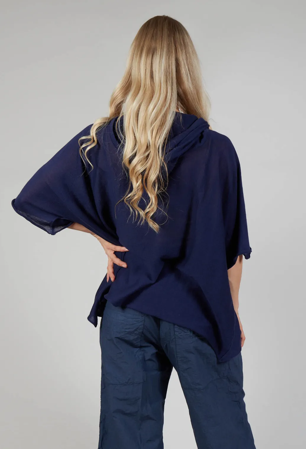 Cotton Maxi Hoodie in Navy