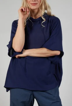Cotton Maxi Hoodie in Navy
