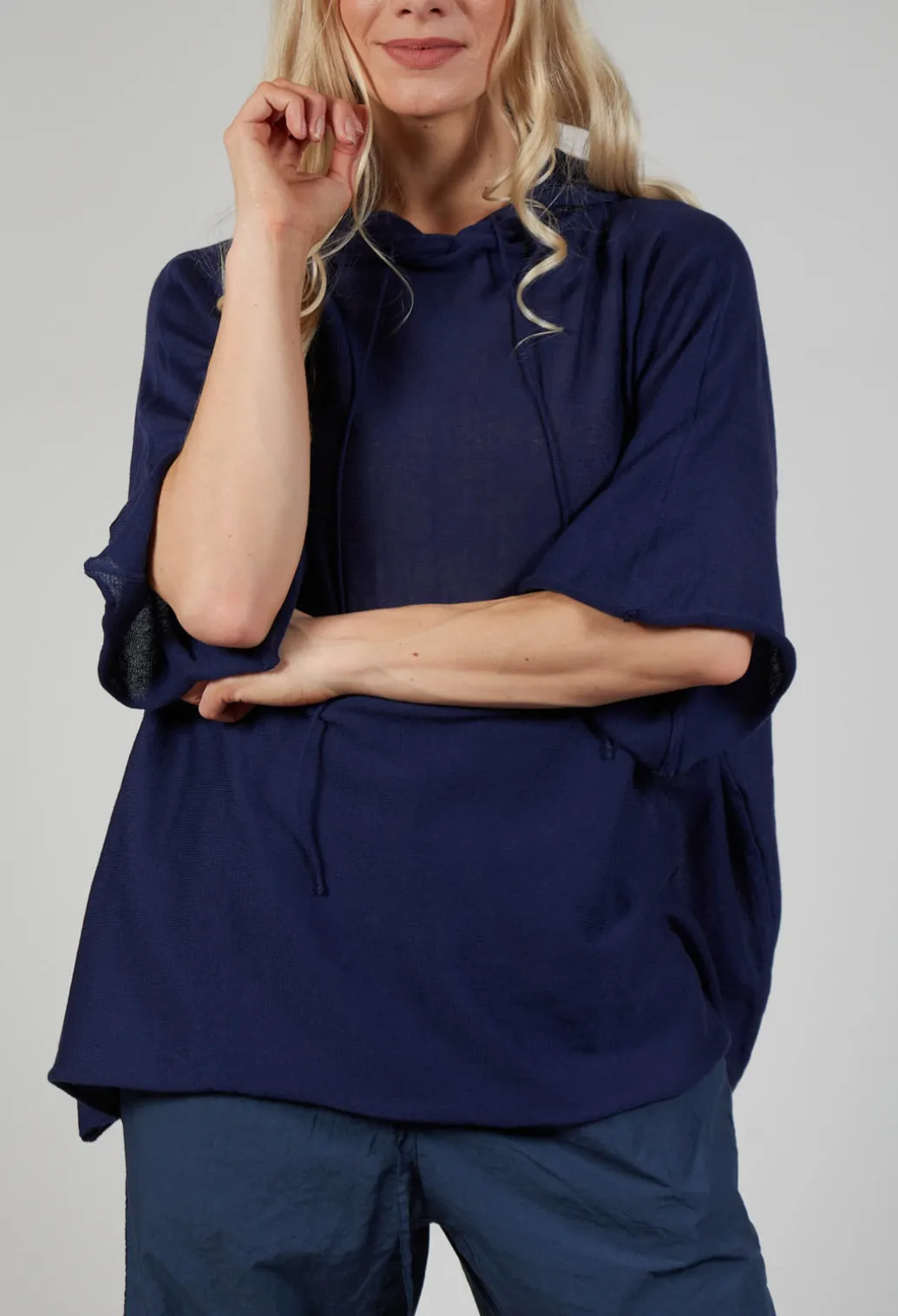 Cotton Maxi Hoodie in Navy