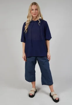 Cotton Maxi Hoodie in Navy