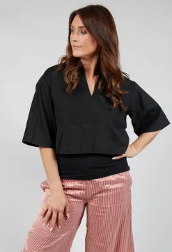 Cotton Pintuck Blouse in Black