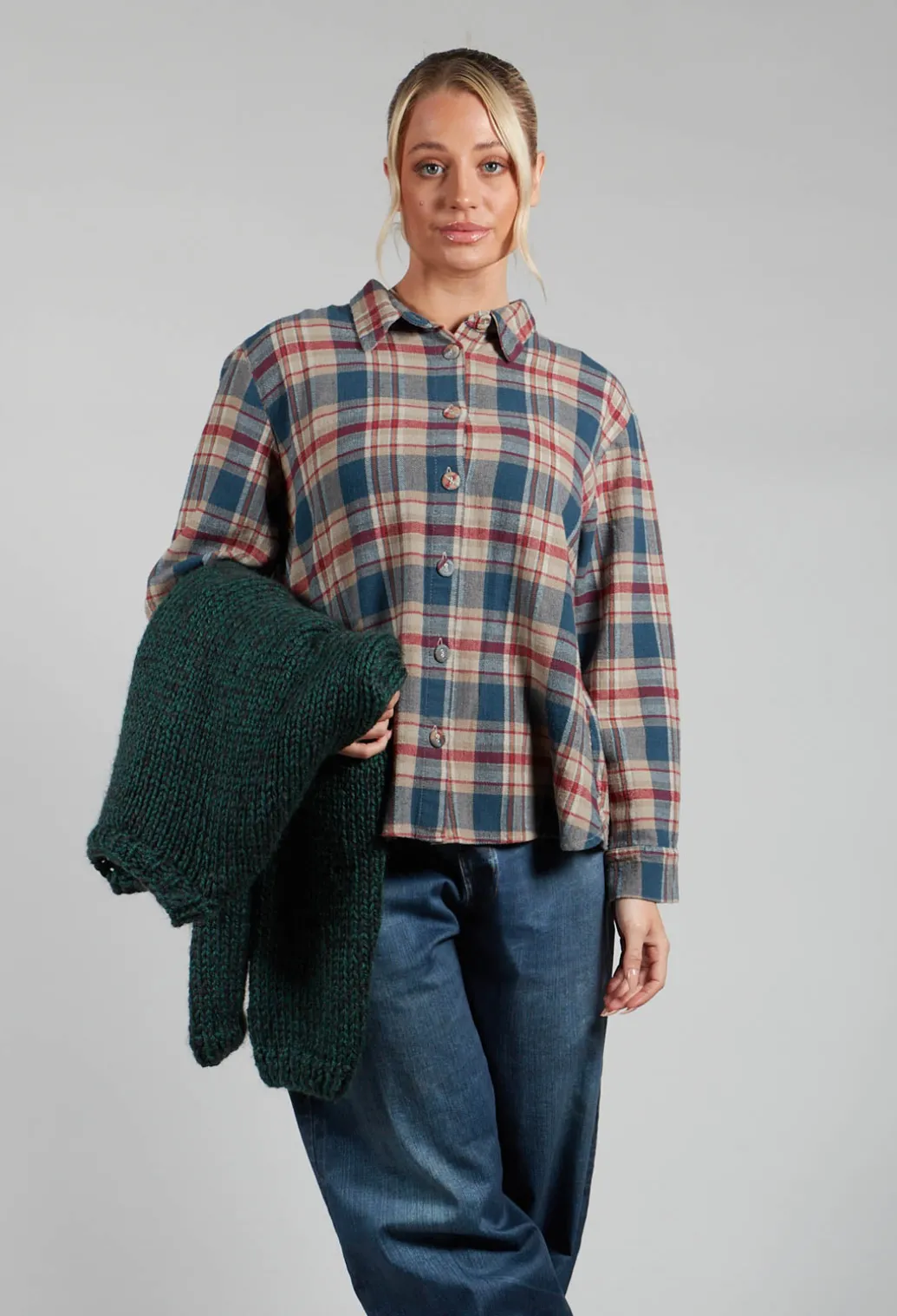 Cotton Plaid Button Up Shirt in Sand
