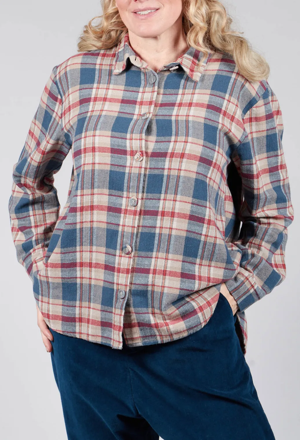 Cotton Plaid Button Up Shirt in Sand