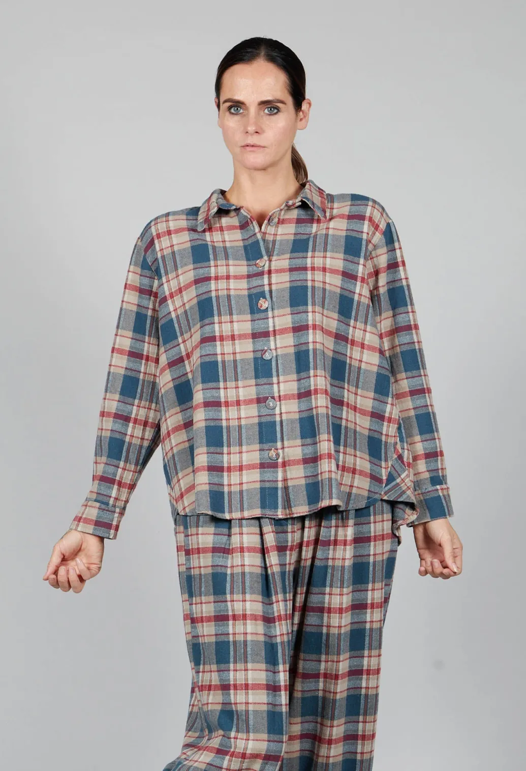 Cotton Plaid Button Up Shirt in Sand