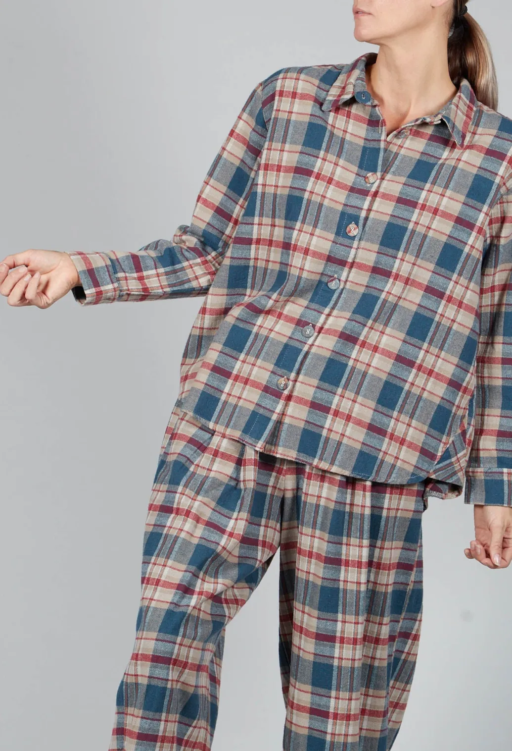Cotton Plaid Button Up Shirt in Sand