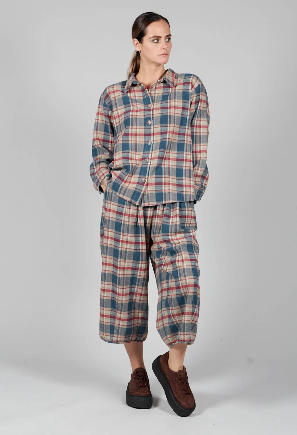 Cotton Plaid Button Up Shirt in Sand