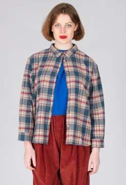 Cotton Plaid Button Up Shirt in Sand