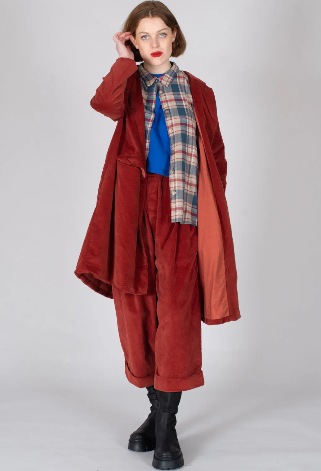 Cotton Plaid Button Up Shirt in Sand