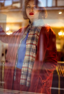 Cotton Plaid Button Up Shirt in Sand