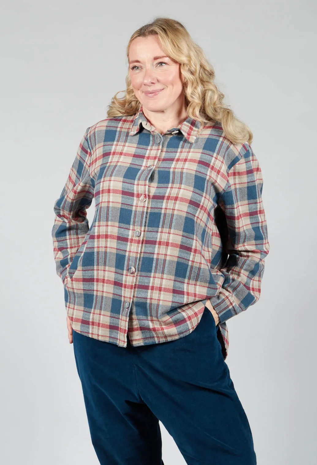 Cotton Plaid Button Up Shirt in Sand