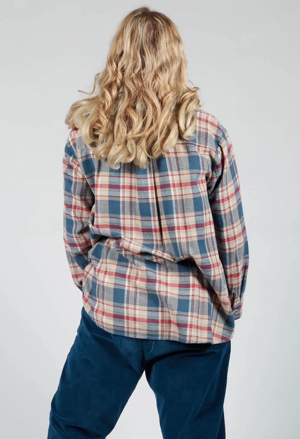 Cotton Plaid Button Up Shirt in Sand