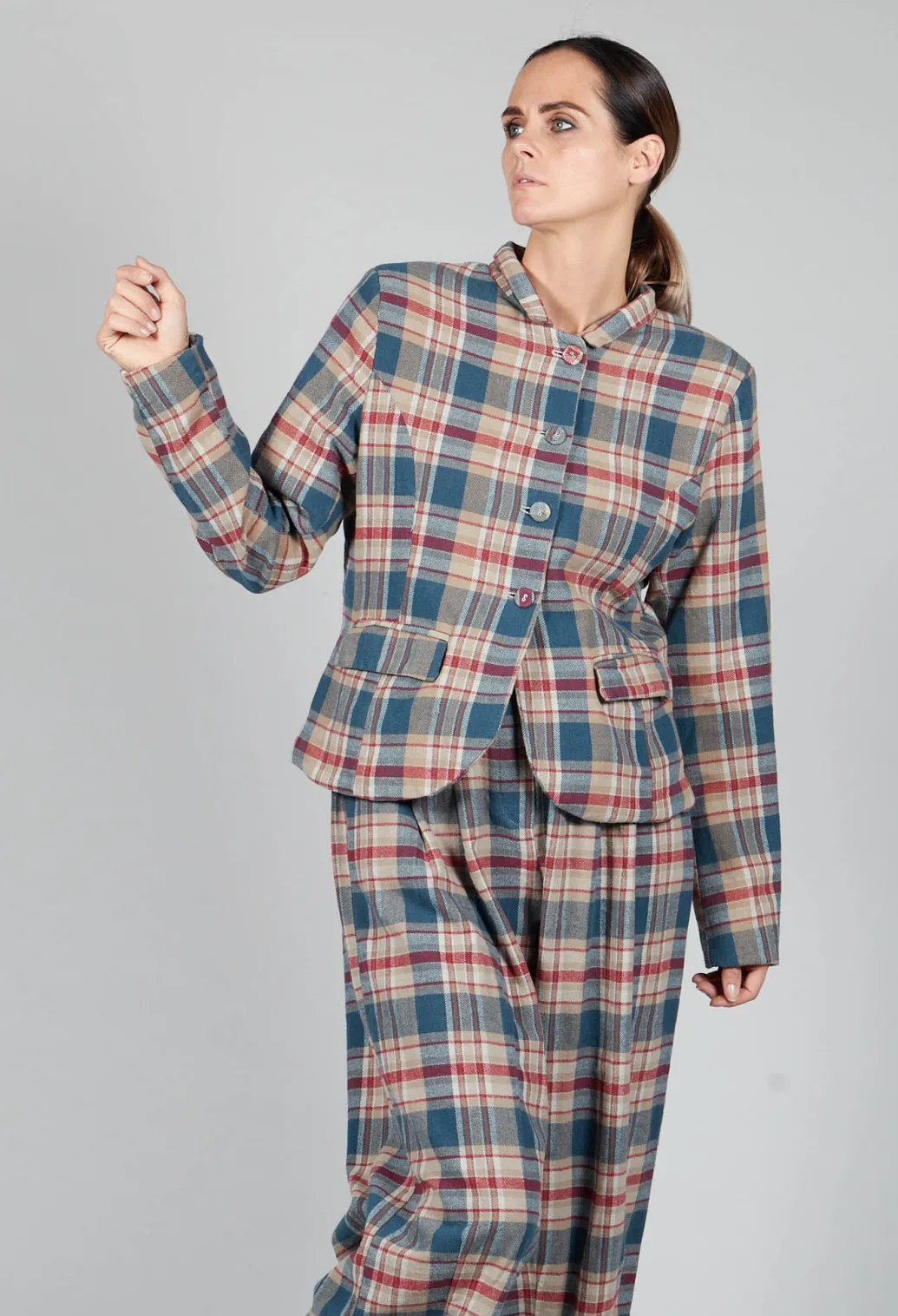 Cotton Plaid Cropped Jacket in Sand