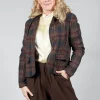 Cotton Plaid Cropped Jacket in Espresso