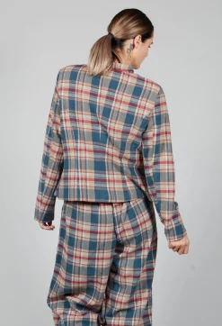 Cotton Plaid Cropped Jacket in Sand