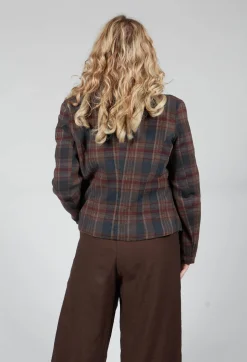 Cotton Plaid Cropped Jacket in Espresso