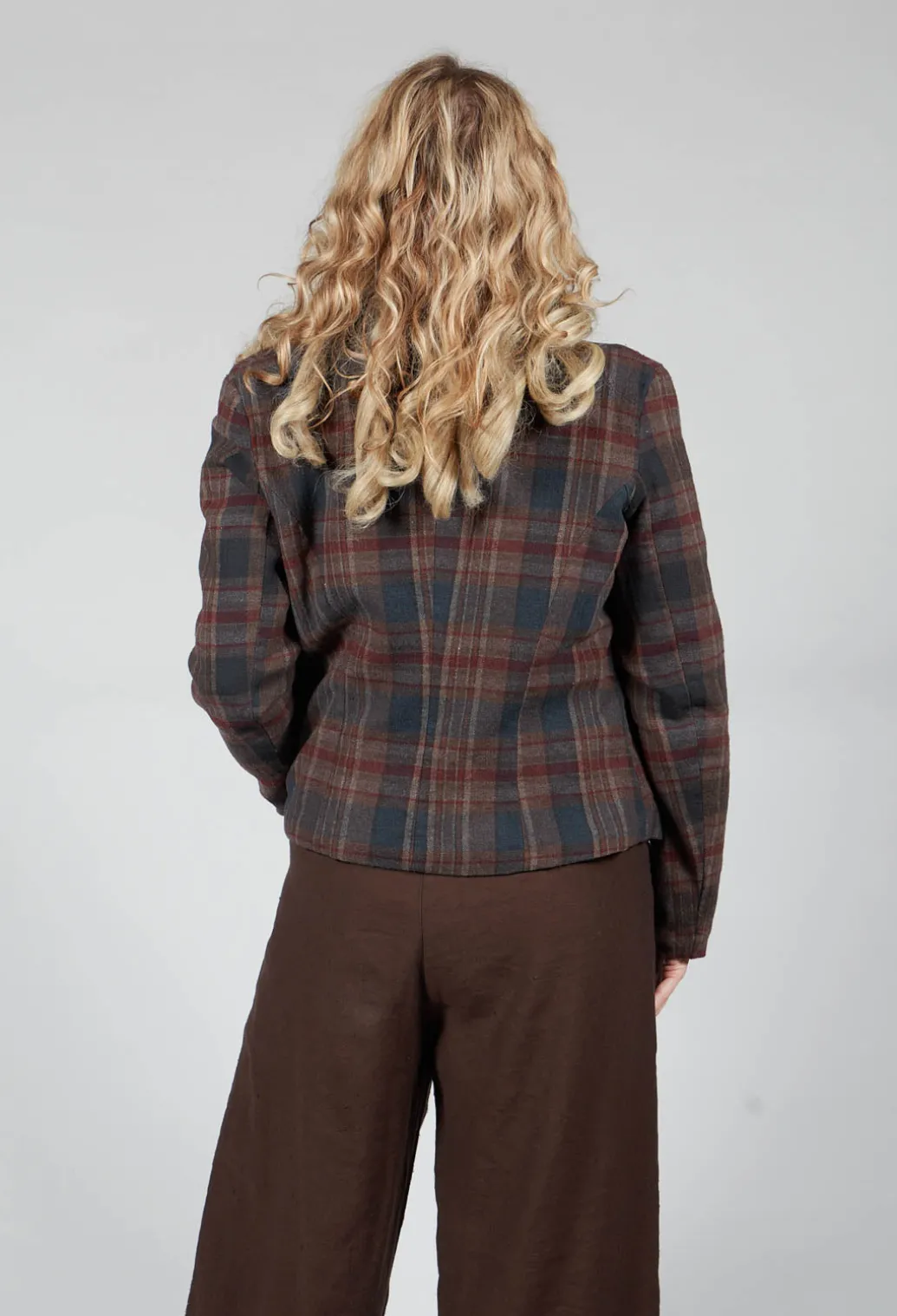 Cotton Plaid Cropped Jacket in Espresso