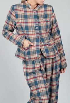 Cotton Plaid Cropped Jacket in Sand