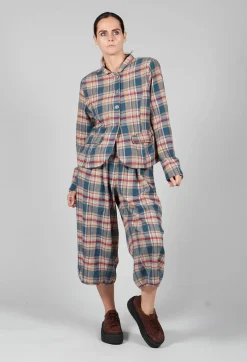Cotton Plaid Cropped Jacket in Sand