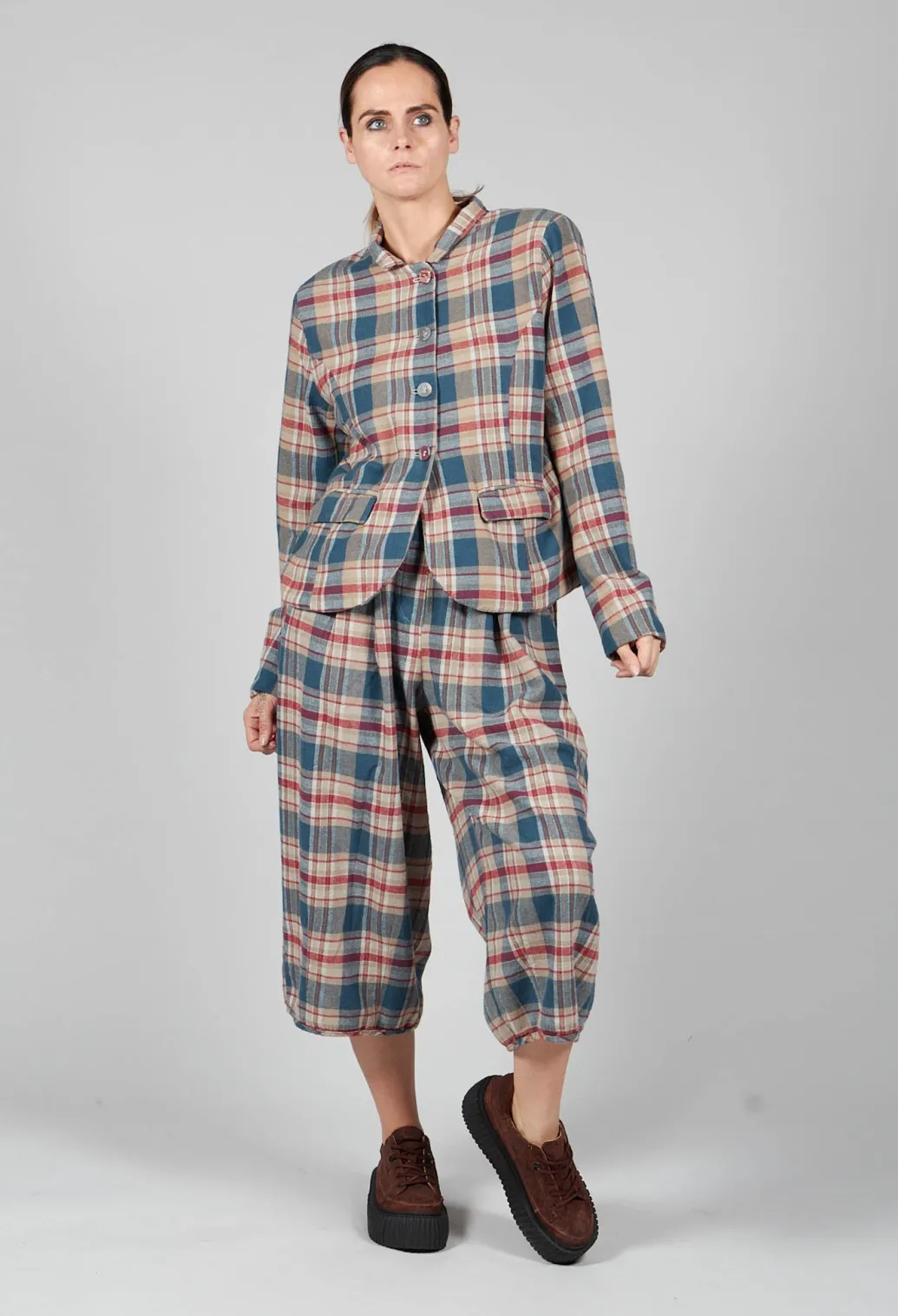 Cotton Plaid Cropped Jacket in Sand