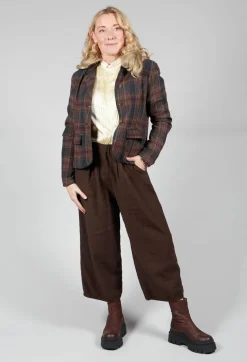 Cotton Plaid Cropped Jacket in Espresso