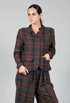 Cotton Plaid Cropped Jacket in Espresso
