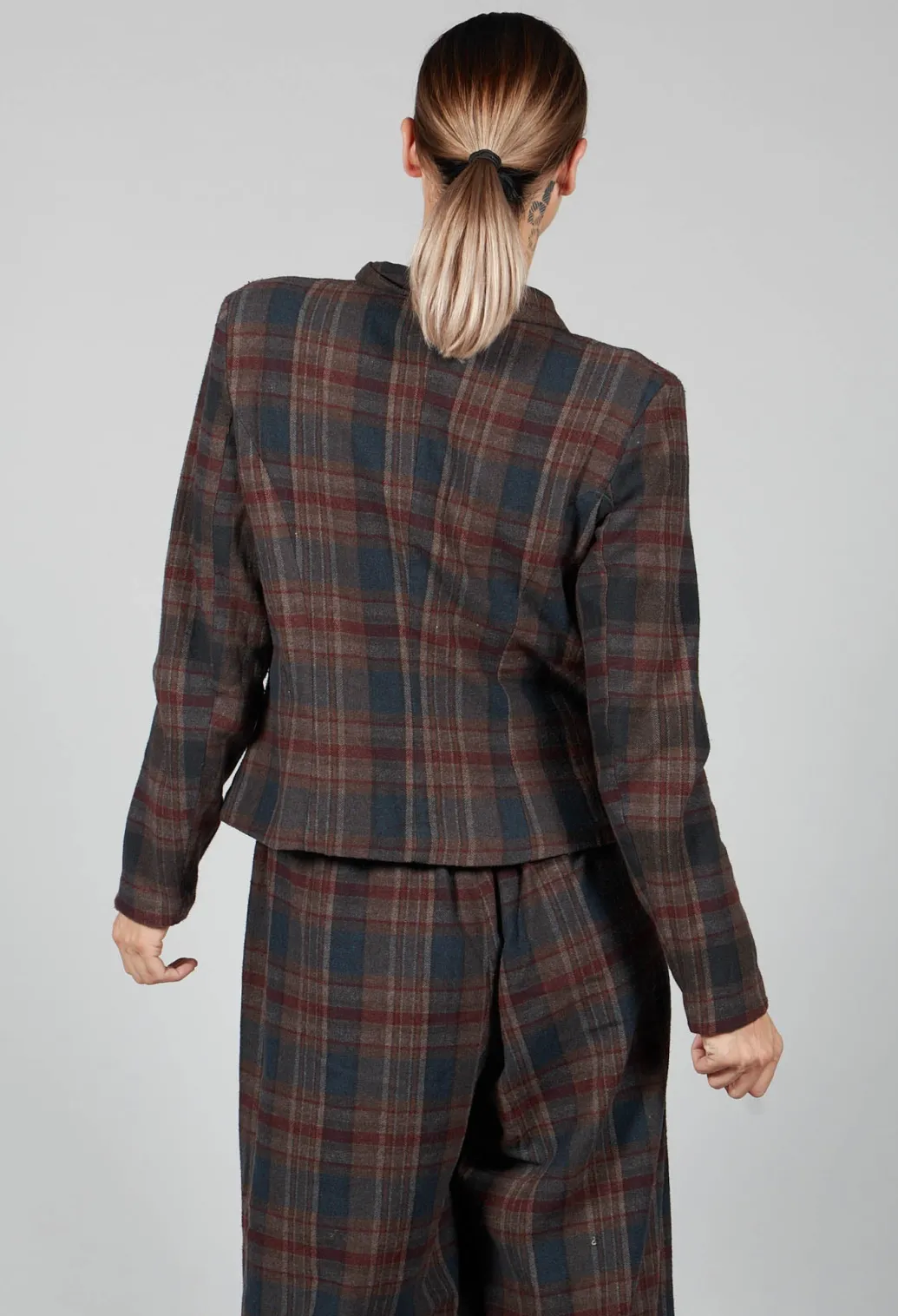 Cotton Plaid Cropped Jacket in Espresso